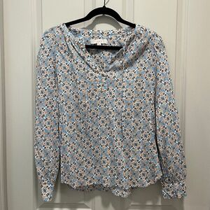 Loft Blouse with Blue and Gold Pattern